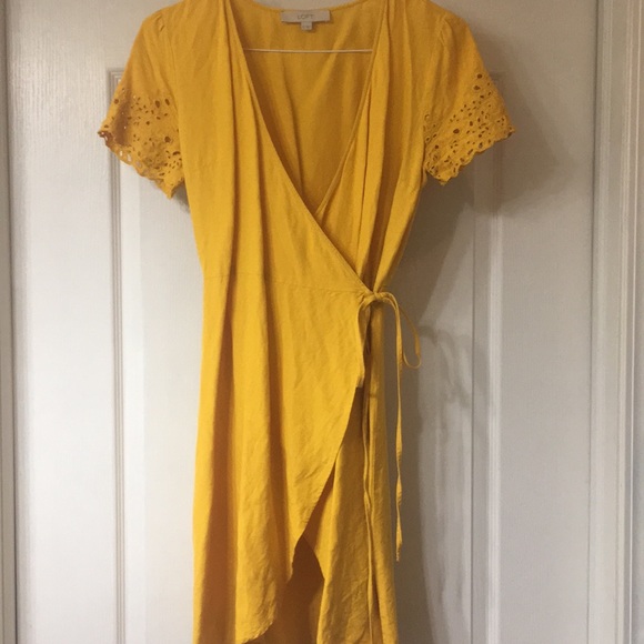 yellow linen wrap dress